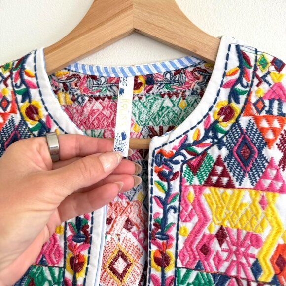 ROUSS BLUE WHITE STRIPED EMBROIDERED STRUCTURED CARDIGAN TOP BLOUSE WOMENS SIZE - Picture 6 of 7